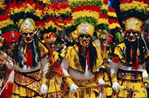 Prints of A group of Tobas performing the Devil Dance - La Diablada, during the carnival, Oruro, Bolivia, South America Oruro Prints: Print of La Diablada Dance in Oruro, Bolivia