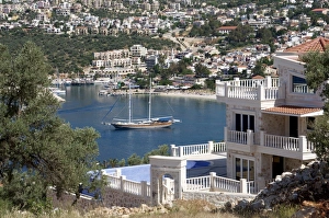 Gulet anchored at Kalkan, a popular tourist resort, Antalya Province, Anatolia Gulet anchored at Kalkan, a popular tourist resort, Antalya Province, Anatolia