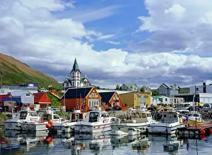 Prints of The harbour and quay of Husavik, a fishing town also popular for leisure and tourism including whale-watching, Husavik, Iceland Iceland Prints: The Harbour and Quay of Husavik Print