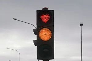 Prints of Heart as red light of a traffic light, Akureyri, Iceland, Polar Regions Iceland Prints: Heart-shaped red traffic light print from Akureyri, Iceland