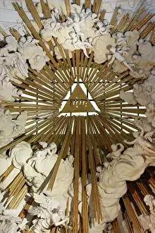 Prints of The Hebrew Tetragrammaton/Yahweh symbolizes Gods omnipotence and simultaneously, Karlskirche (St. Charless Church), Vienna, Austria, Europe Austria Prints: The Hebrew Tetragrammaton/Yahweh Print at Karlskirche, Vienna