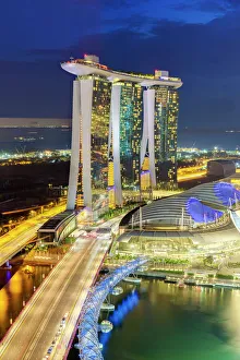 The Helix Bridge and Marina Bay Sands Singapore at night, Marina Bay, Singapore, Southeast Asia, Asia The Helix Bridge and Marina Bay Sands Singapore at night, Marina Bay, Singapore, Southeast Asia, Asia