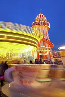 Prints of Helter Skelter, Goose Fair, Nottingham, Nottinghamshire, England, United Kingdom, Europe Nottinghamshire Prints: Helter Skelter Print: Goose Fair, Nottingham