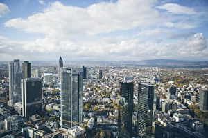 Financial District Europe Prints: High angle view of financial centre, Frankfurt-am-Main, Hesse, Germany, Europe