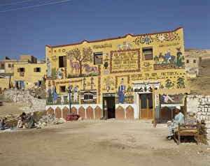 Highly decorated facade of the Abu Simbel alabaster factory, Egypt, North Africa, Africa Highly decorated facade of the Abu Simbel alabaster factory, Egypt, North Africa, Africa