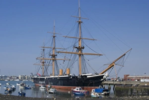 Prints of HMS Warrior, the first armour-plated, iron-hulled warship, built for the Royal Navy in 1860, Portsmouth Historic Docks, Portsmouth, Hampshire, England, United Kingdom, Europe Portsmouth Prints: WorldInPrint: HMS Warrior, 1860 Iron-Hulled Warship Print