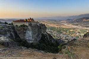 UNESCO Sites In Greece Prints: Holy Monastery of St. Stephen at sunset, UNESCO World Heritage Site, Meteora Monasteries