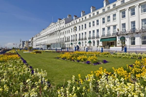 Hotels on the seafront promenade, flower filled gardens, Eastbourne, East Sussex Hotels on the seafront promenade, flower filled gardens, Eastbourne, East Sussex