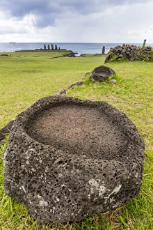House foundation and seven moai in the Tahai Archaeological Zone on Easter Island (Isla de Pascua) (Rapa Nui) House foundation and seven moai in the Tahai Archaeological Zone on Easter Island (Isla de Pascua) (Rapa Nui)