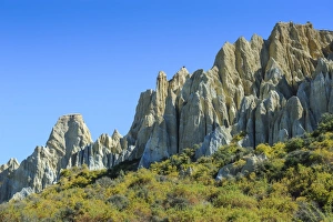 New Zealand Scenery Prints: Huge sharp pinnacles of the Omarama clay cliffs, Otago, South Island, New Zealand, Pacific