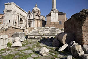 European Union Tourist Attractions Prints: The Imperial Forums, Settimio Severo Arch and Curia, Rome, Lazio, Italy, Europe