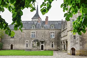 French Medieval Architecture Prints: Inner courtyard, covered gallery