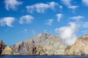 North Island Scenic Views Prints: Interesting cloud formations over White Island, North Island, New Zealand, Pacific