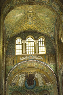 Prints of An interior showing extensive mosaic work, 6th century Chiesa di San Vitale, UNESCO World Heritage Site, Ravenna, Emilia-Romagna, Italy, Europe Emilia-Romagna Prints: 6th Century Mosaic Print, Chiesa di San Vitale