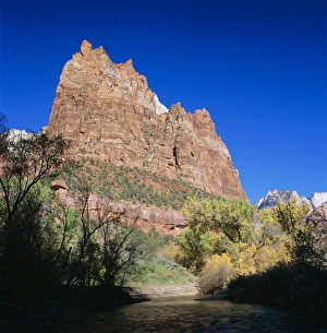 Sandstone Cliff Formation Prints: Jagged sandstone cliffs above the Virgin River