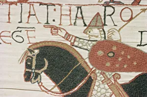 King Harold arriving from North to confront William, Bayeux Tapestry, Normandy King Harold arriving from North to confront William, Bayeux Tapestry, Normandy