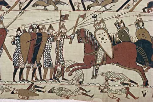 King Harolds foot soldieres with spears and battle axes, Bayeux Tapestry King Harolds foot soldieres with spears and battle axes, Bayeux Tapestry