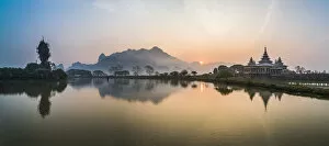 Images Dated 7th March 2016: Kyauk Kalap Buddhist Temple in the middle of a lake at sunrise, Hpa An, Kayin State