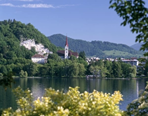 Prints of Lake Bled, Bled, Slovenia, Europe Slovenia Prints: Lake Bled Print, a serene Slovenian landscape