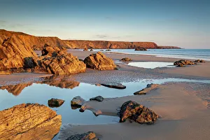 Prints of Late evening sunlight on a deserted Marloes Sands, Pembrokeshire, Wales, United Kingdom, Europe United Kingdom Prints: Late Evening Marloes Sands Print