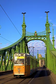 Liberty Bridge and tram, Budapest, Hungary, Europe Liberty Bridge and tram, Budapest, Hungary, Europe