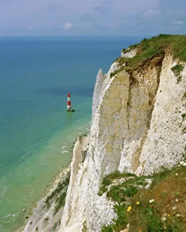 Beachy Head Lighthouse Prints: Lighthouse and chalk cliffs at Beachy Head, near Eastbourne, East Sussex, England, UK