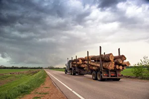 Logging truck in Mississippi driving into the heart of a thunderstorm with an extreme tornado watch Logging truck in Mississippi driving into the heart of a thunderstorm with an extreme tornado watch
