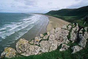 European Beaches Prints: Looking from the cliffs at Rhossili