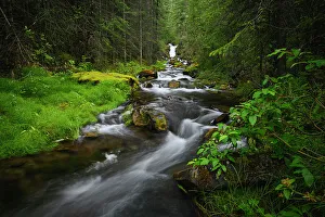 Canadian Rocky Mountains Scenic Views Prints: The Magic Waterfall in summertime