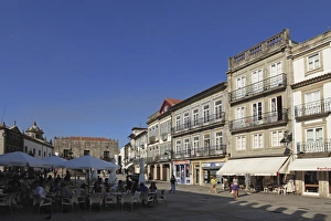 The main square (Praca da Republica), with street cafes and azulejo clad buildings The main square (Praca da Republica), with street cafes and azulejo clad buildings