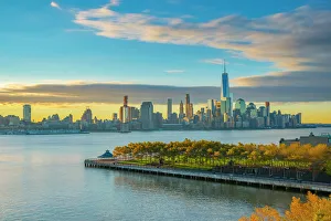 Manhattan, Lower Manhattan and World Trade Center, Freedom Tower in New York across Manhattan, Lower Manhattan and World Trade Center, Freedom Tower in New York across