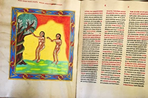 Manuscript showing Adam and Eve, church of Abuna Aftse, on site of a 6th century church Manuscript showing Adam and Eve, church of Abuna Aftse, on site of a 6th century church