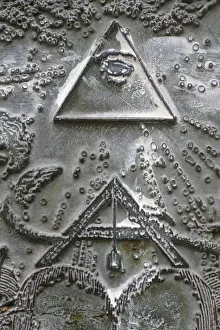 Masonic symbols of angle bracket and delta at the Human Right Monument in the Paris Champ Masonic symbols of angle bracket and delta at the Human Right Monument in the Paris Champ