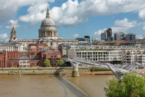 London Landmarks Tourist Attractions Prints: Millenium Bridge and St Paul's Cathedral, London, England