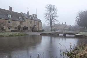 A misty and frosty winters morning, Lower Slaughter, Cotswolds, Gloucestershire, England, United Kingdom, Europe A misty and frosty winters morning, Lower Slaughter, Cotswolds, Gloucestershire, England, United Kingdom, Europe