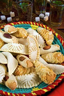 Prints of Moroccan biscuits and mint tea, Morocco, North Africa, Africa Images Dated 2011 February: Moroccan Biscuits and Mint Tea Print, Morocco