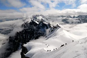 Mountaineers and climbers, Mont Blanc range, French Alps, France, Europe Mountaineers and climbers, Mont Blanc range, French Alps, France, Europe