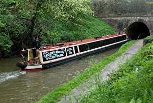 Narrow boat entering a tunnel, Llangollen Canal, England, United Kingdom, Europe Narrow boat entering a tunnel, Llangollen Canal, England, United Kingdom, Europe
