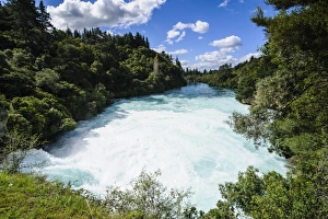 Narrow chasm leading in the Huka falls on the Waikato River, Taupo, North Island, New Zealand, Pacific Narrow chasm leading in the Huka falls on the Waikato River, Taupo, North Island, New Zealand, Pacific