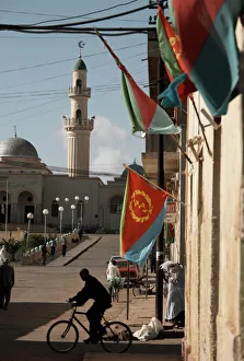 National flags adjorn the streets for Worker's Day, Asmara, Eritrea, Africa National flags adjorn the streets for Worker's Day, Asmara, Eritrea, Africa