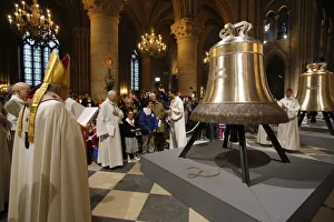 The new bronze bells are displayed in the nave during a ceremony of blessing by Paris The new bronze bells are displayed in the nave during a ceremony of blessing by Paris