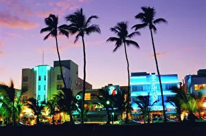 Prints of Ocean Drive sunset, South Beach, Miami Beach, Florida, USA Images Dated 2009 January: Ocean Drive Sunset Print, South Beach, Miami