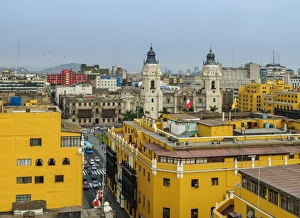 Peruvian Architecture Photos Prints: Old Town and Cathedral, elevated view, Lima, Peru, South America