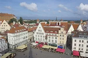 Estonia Collection: Old town square with cafe canopies, Old town, UNESCO World Heritage Site