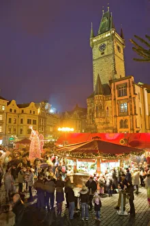 Prints of Old Town Square at Christmas time and Old Town Hall, Prague, Czech Republic, Europe Czech Republic Prints: Prague Old Town Square Christmas Print