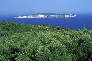 Olive groves and the island of Anti-Paxos seen from Paxos, Greek Islands, Greece, Europe Olive groves and the island of Anti-Paxos seen from Paxos, Greek Islands, Greece, Europe