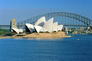 Prints of Opera House and Sydney Harbour Bridge, Sydney, New South Wales, Australia Wales Prints: Sydney Opera House Print featuring Harbour Bridge
