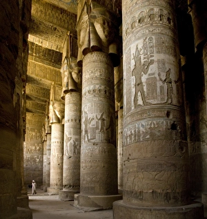 The Outer Hypostyle Hall in the Temple of Hathor, Dendera necropolis, Qena, Nile Valley, Egypt, North Africa, Africa The Outer Hypostyle Hall in the Temple of Hathor, Dendera necropolis, Qena, Nile Valley, Egypt, North Africa, Africa