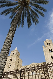 Cefalu Cathedral Prints: Palm tree and cathedral