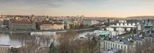Images Dated 3rd December 2016: Panorama of the historical bridges and buildings reflected on Vltava River at sunset
